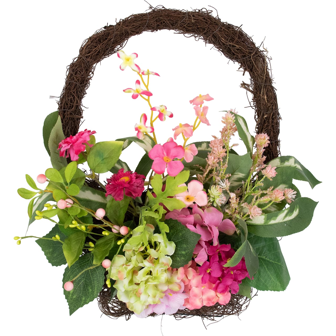 16" Leafy Pink Hydrangea Floral Spring Hanging Basket